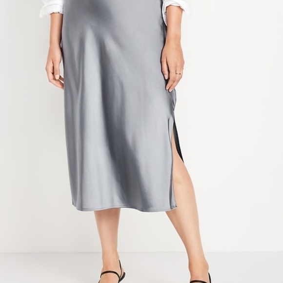 NWT Old Navy High-Waisted Satin Midi Slip Skirt With Split Gray Size XXL - Picture 7 of 7